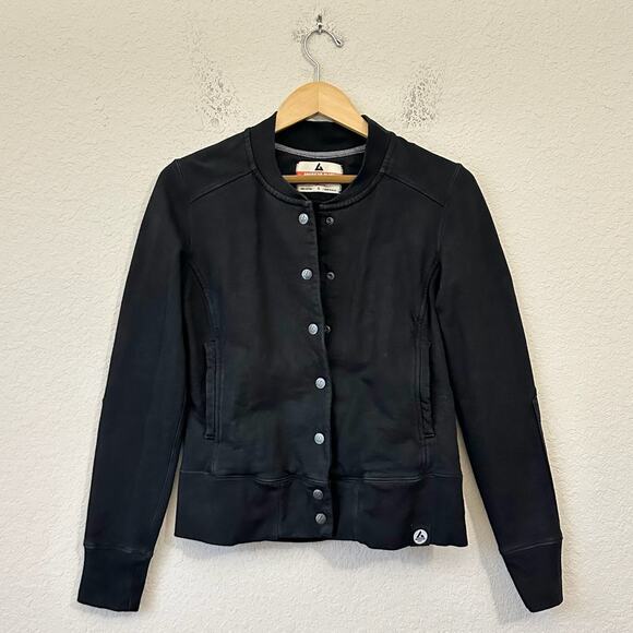 AMERICAN GIANT Baseball Jacket Black Cotton Outdoor Snap Button Bomber - Picture 1 of 13